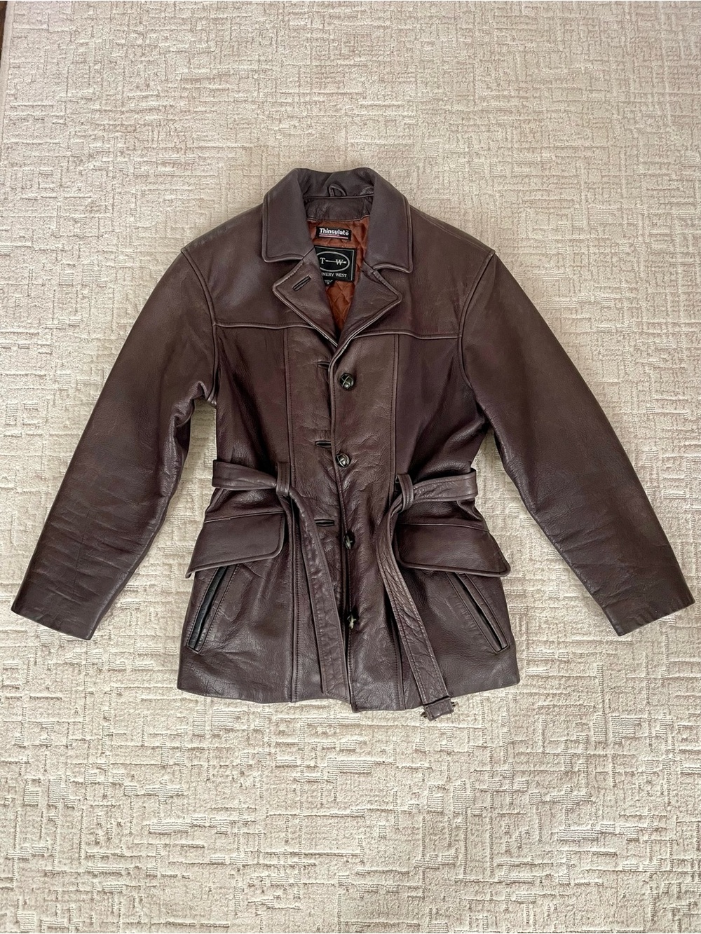 Tannery West Dark Brown Leather Belted Trench Coat